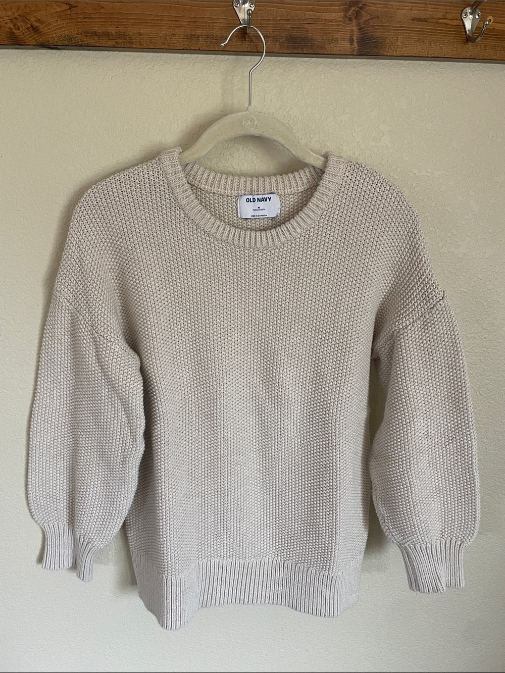 Old Navy Cream Crewneck Textured Knit Sweater M Tunic Cotton Minimalist Hygge
